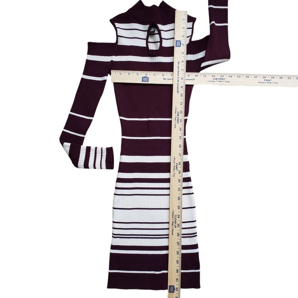 Say What Striped Dress Womens Small Burgundy Long Sleeve Ribbed Bodycon Y2K - Picture 4 of 10